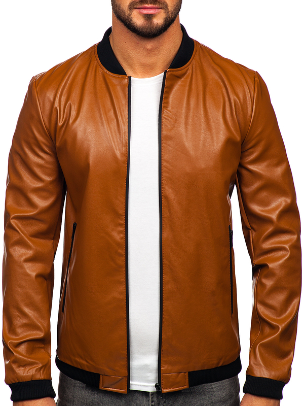 Giacca in pelle tipo bomber da uomo marrone Bolf 6803A