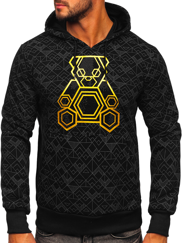 Felpa con applicazione di zirconi con cappuccio da uomo nera Bolf HM566