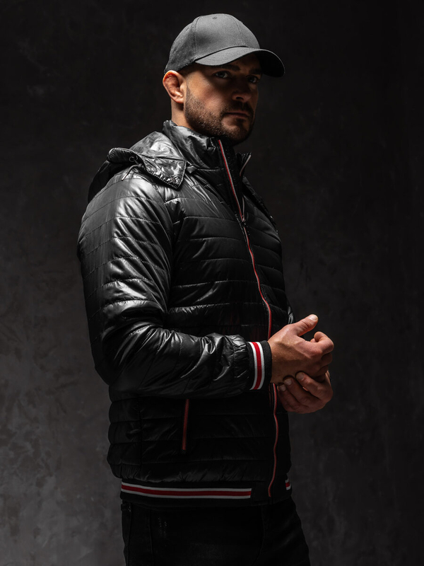 Giacca trapuntata di mezza stagione da uomo nero Bolf 6191A1
