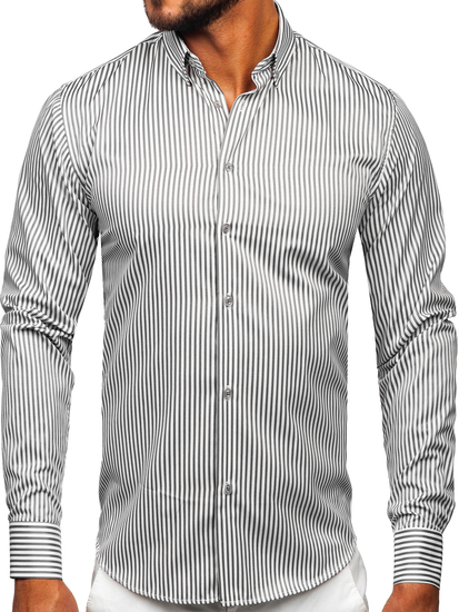 Camicia a righe a maniche lunghe da uomo grigia Bolf 22731