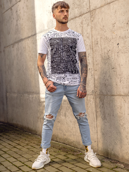 T-shirt da uomo in cotone bianco con stampa Bolf 1173A