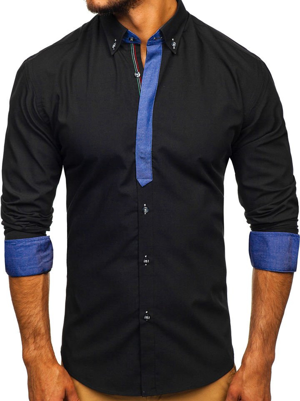 Camicia elegante a manica lunga da uomo nera Bolf 3725
