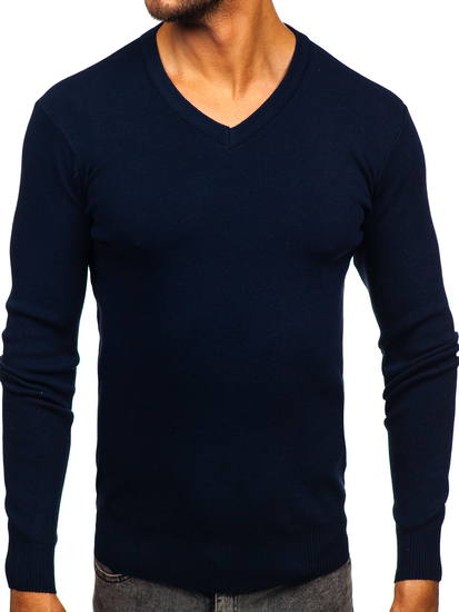 Uomo Maglione con scollo a V Blu scuro Bolf H2405