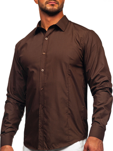 Camicia elegante da uomo marrone a maniche lunghe Bolf 1703