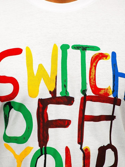 T-shirt bianca stampata da uomo Bolf 1181