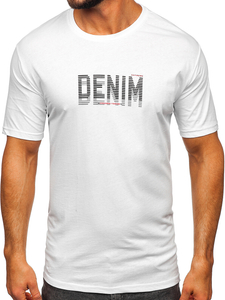 T-shirt in cotone con stampa da uomo bianca Bolf 14787