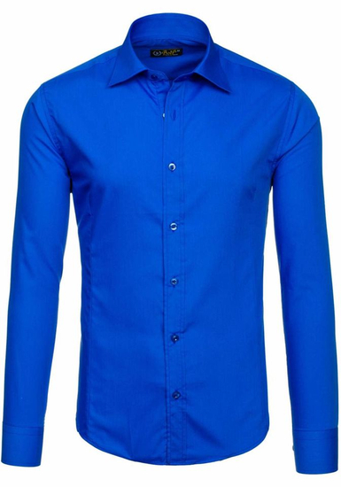 Camicia elegante da uomo blu fiordaliso a maniche lunghe Bolf 1703