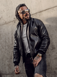 Giacca in pelle tipo bomber da uomo nera Bolf 11Z8004