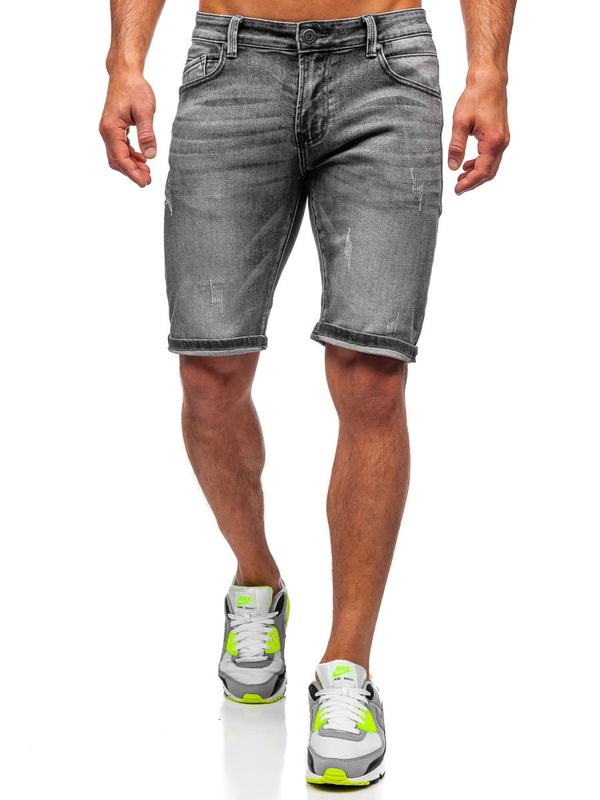 Pantaloncini corti in jeans da uomo neri Bolf KG3753A