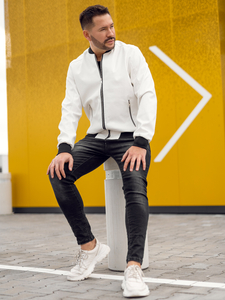 Giacca in pelle tipo bomber da uomo bianca Bolf 7110A