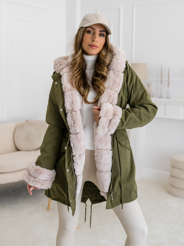 Giubbotto parka invernale con cappuccio da donna khaki Bolf 5M3187