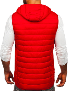 Gilet trapuntato da uomo con cappuccio in colore rosso Bolf LY36