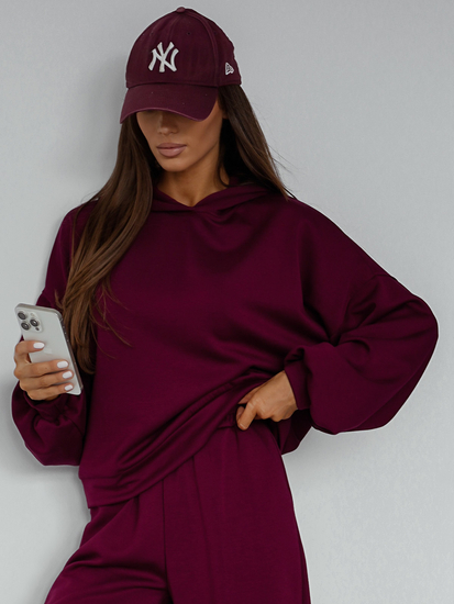 Completo due pezzi con felpa con cappuccio da donna bordeaux Bolf 525