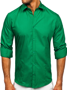 Camicia elegante da uomo verde scuro a maniche lunghe Bolf 1703