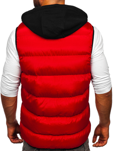 Gilet spesso trapuntato con cappuccio da uomo rosso Bolf 7126
