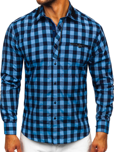 Uomo Camicia a quadri con maniche lunghe Blu scuro Bolf 19605