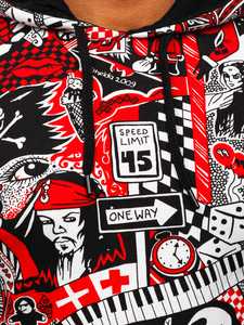 Felpa con stampa con cappuccio da uomo rossa Bolf 141035