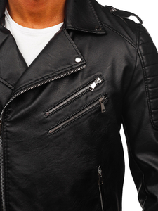 Giacca in pelle tipo chiodo da uomo nero Bolf 11Z8065