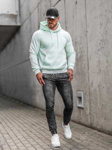 Felpa con cappuccio con tasca a canguro da uomo verde menta Bolf 2009A