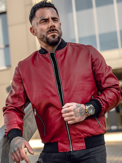 Giacca in pelle tipo bomber da uomo rossa Bolf 1147A