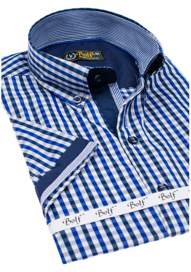 Camicia a scacchi a manica corta da uomo bluette Bolf 4510