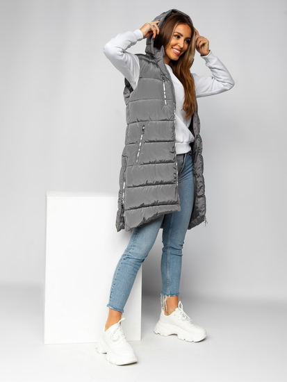Gilet lungo trapuntato da donna grigio Bolf 81261