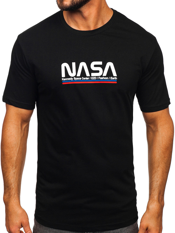 T-shirt da uomo in cotone nero con stampa Bolf 14749