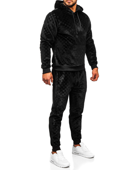 Tuta in velluto con cappuccio da uomo nera Bolf 3A82-A