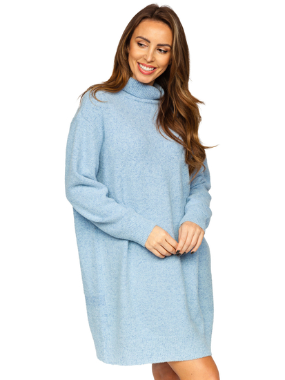 Maglione lungo tipo dolcevita oversize da donna celeste Bolf J51882