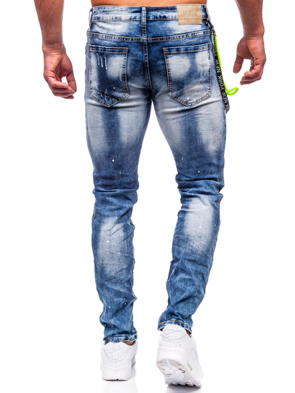 Pantaloni in jeans slim fit con bretelle da uomo blu Bolf E7853