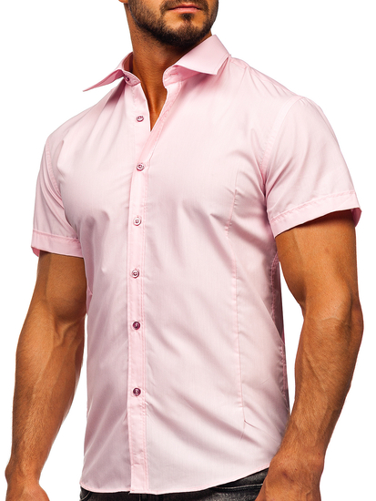 Camicia elegante a manica corta da uomo rosa Bolf 7501