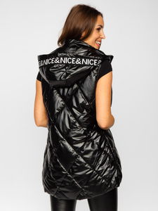 Gilet lungo trapuntato da donna nero Bolf 16M9075