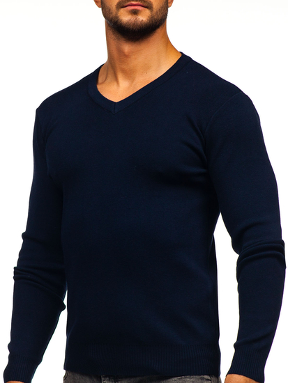 Uomo Maglione con scollo a V Blu scuro Bolf H2405