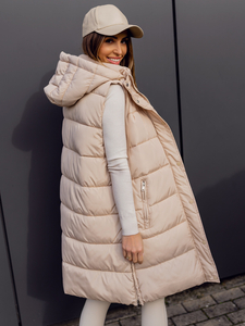 Gilet lungo trapuntato oversize da donna beige Bolf 81276