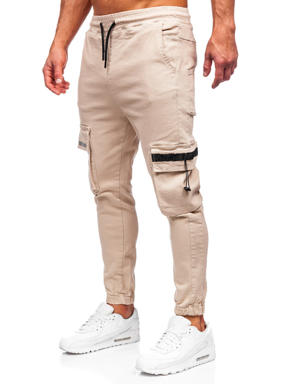 Pantaloni jogger tipo cargo da uomo beige Bolf 6685