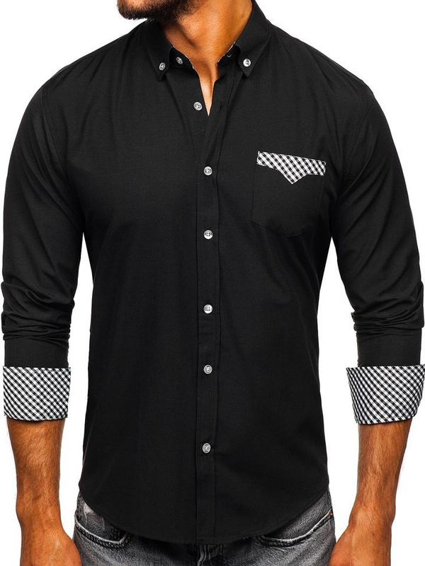 Camicia elegante a manica lunga da uomo nera Bolf 4711