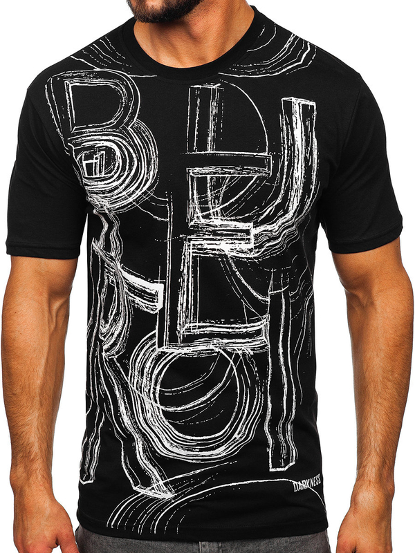 T-shirt nera stampata da uomo Bolf KS2525T