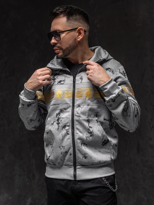 Felpa con cappuccio e zip da uomo grigio Bolf 27B8125A1