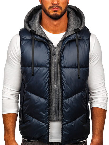 Gilet con cappuccio da uomo blu Bolf 2908