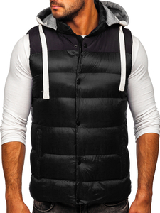 Gilet trapuntato da uomo con cappuccio in colore nero Bolf 13078