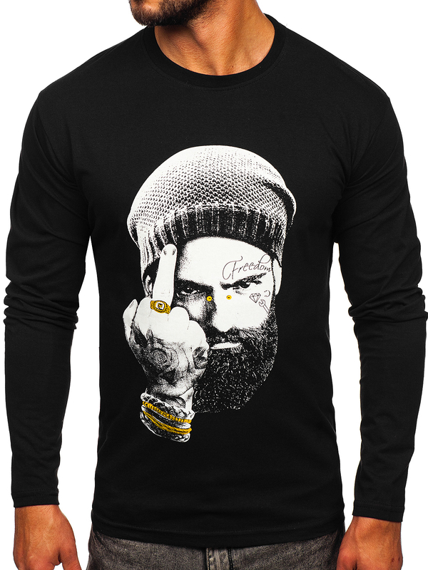Longsleeve con stampa da uomo nera Bolf 146742