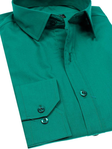 Camicia elegante da uomo verde scuro a maniche lunghe Bolf 1703