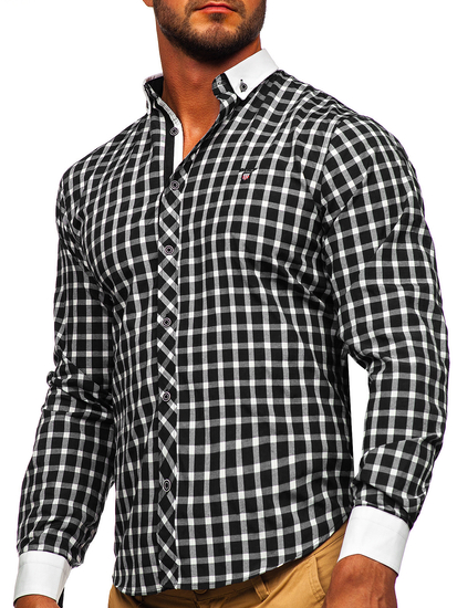 Camicia elegante a quadri a maniche lunghe da uomo nera Bolf 5737-1