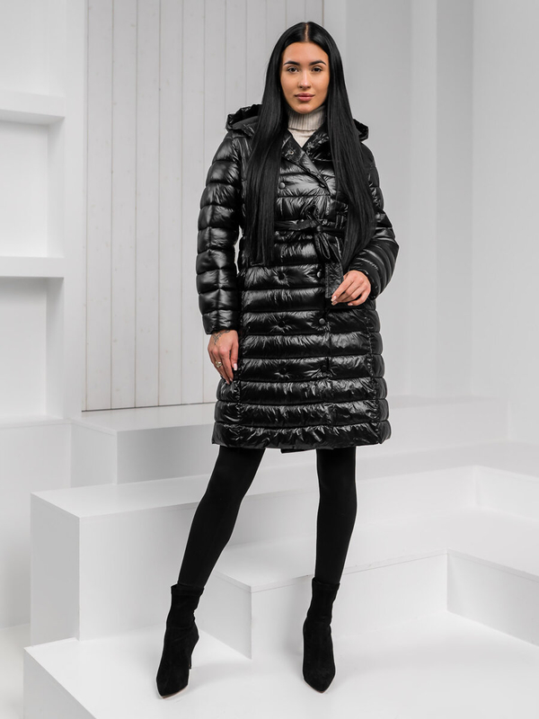 Donna Giacca invernale trapuntata lunga con cappuccio Nero Bolf 5M3159A1