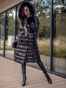 Giubbotto invernale lungo trapuntato cappotto con cappuccio da donna nero Bolf 5M3160