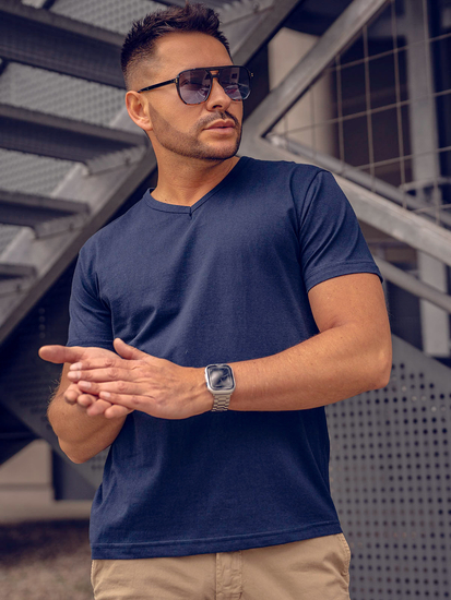 Maglietta a maniche lunghe con scollo a V, da uomo, blu navy, Bolf 192131A