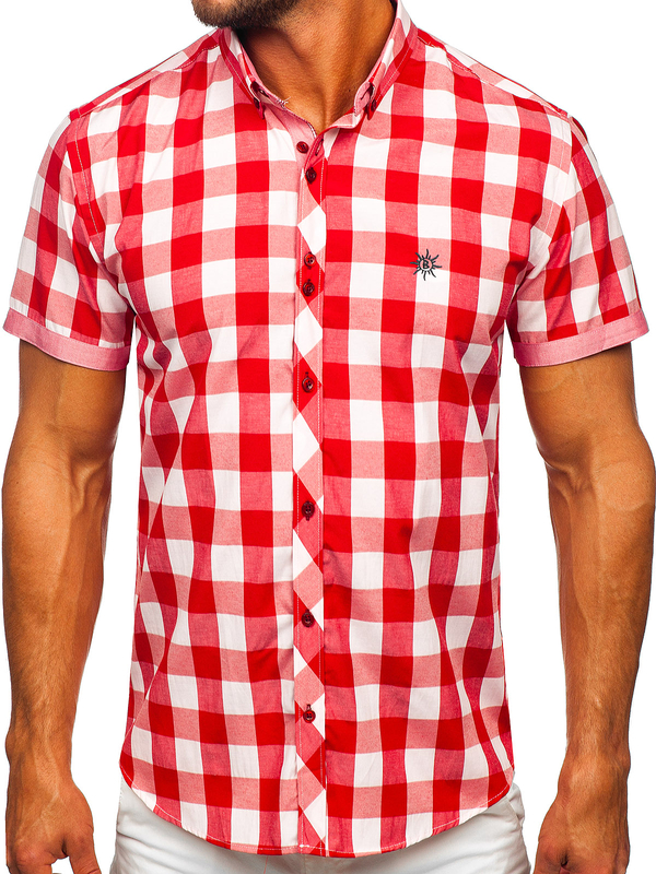 Camicia a scacchi a manica corta da uomo rossa Bolf 6522