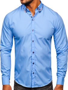 Camicia elegante a manica lunga da uomo celeste Bolf 3701