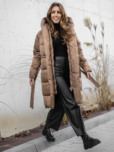 Giubbotto lungo invernale con cappuccio da donna cammello Bolf MY0363A
