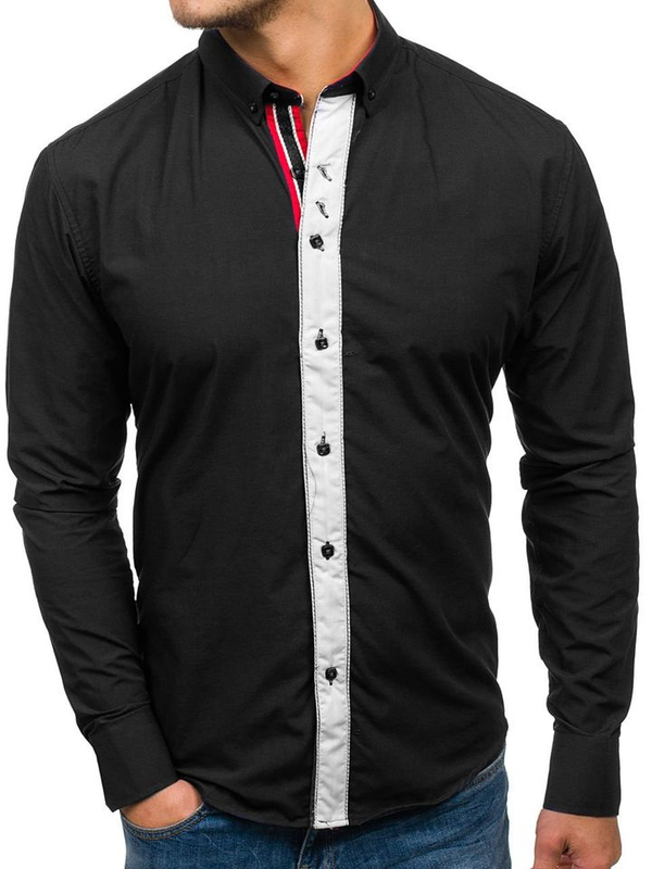 Camicia elegante a manica lunga da uomo nera Bolf 5827